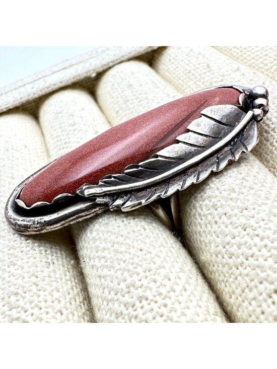 None Jewelry - Native American Hallmarked Large Gold Stone Sterling Silver Ring Size 7